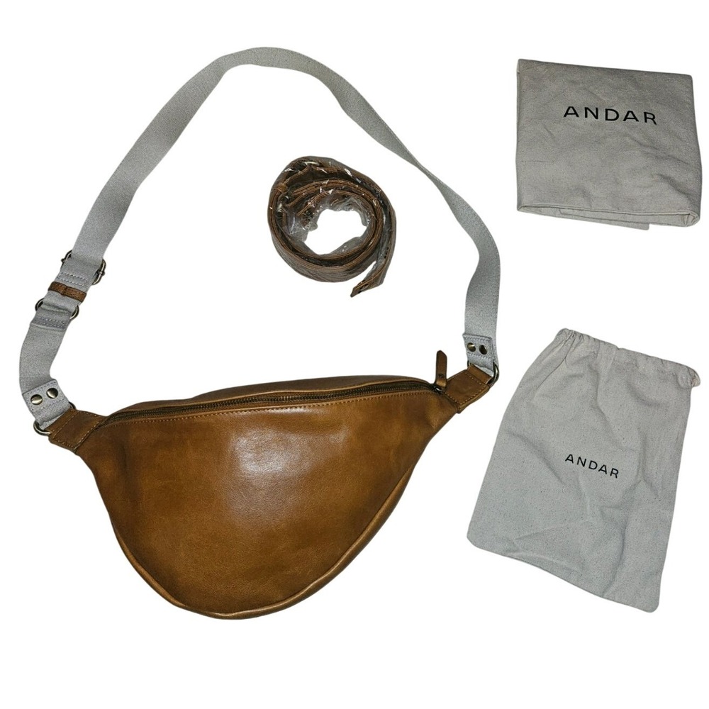 Andar The Addison Leather Belt Bag Tan Crossbody Waist Pack with Extra Strap
